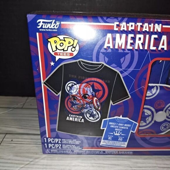 Funko POP Tee Marvel Exclusive Art Series T-Shirt XL Bobble Head Captain America - Picture 5 of 8
